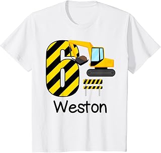 Kids Boys Construction 6th Birthday Weston 6 Years Old Party T-Shirt