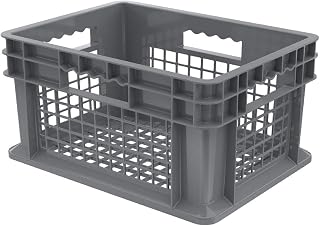 Akro-Mils 37208 Plastic Straight Wall Container Tote with Mesh Sides and Mesh Base, (16-Inch x 12-Inch x 8-Inch), Gray, (12-Pack)