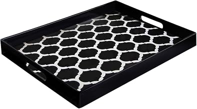 American Atelier Garden Lattice Rectangle Serving Tray, Black/White