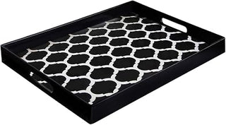 American Atelier Garden Lattice Rectangle Serving Tray, Black/White