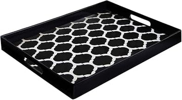 American Atelier Garden Lattice Rectangle Serving Tray, Black/White