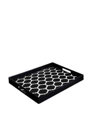 Garden Lattice Rectangle Serving Tray by American Atelier – 14" x 19" x 3", Melamine, Black/White, Model 1182362