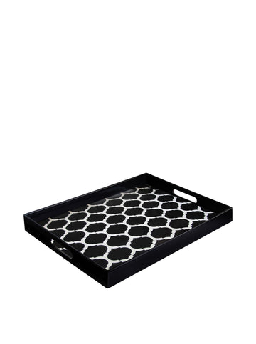 Garden Lattice Rectangle Serving Tray by American Atelier – 14" x 19" x 3", Melamine, Black/White, Model 1182362