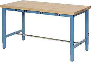 Global Industrial 96" W x 36" D Adjustable Height Workbench, Power Apron, 1-3/4" Thick Birch Top Square Edge, Blue