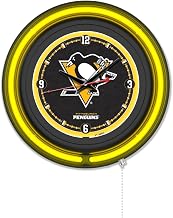 Holland Bar Stool Clk15BKPitPen NHL 15 in. Dia. Pittsburgh Penguins Double Neon Wall Clock Black