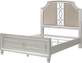 Starlight Canyon Home Solid Wood Upholstered Platform Bed with Adjustable Headboard, Queen Size Bed Frame with Headboard for Bedroom, Silver