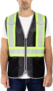 TINGLEY V70643C Vest, 4X/5X, Fluorescent Yellow-Green | Background On Two-Tone Silver Reflective Tape, Black background material conceals dirt