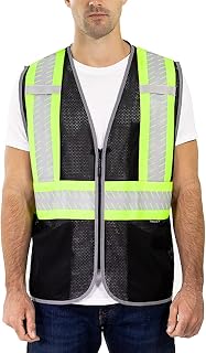 TINGLEY V70643C Vest, 4X/5X, Fluorescent Yellow-Green | Background On Two-Tone Silver Reflective Tape, Black background material conceals dirt