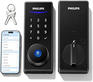 PHILIPS Wi-Fi Smart Lock, WiFi Keyless Entry Keypad Door Lock, Front Door Deadbolt, Fingerprint Unlock, PIN Code Unlock, Auto Locking, App Remote Control, Bulit in WiFi