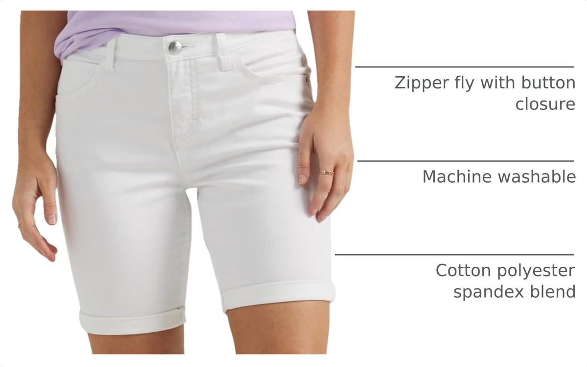 Women's Legendary Rolled Denim Bermuda Short White by Lee – Cotton, Polyester, Spandex, White, Model 112346689
