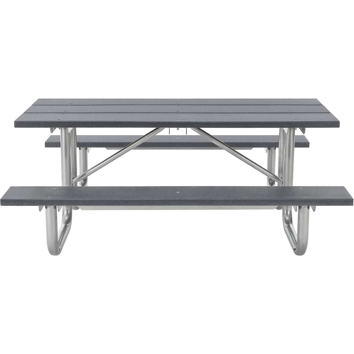 6' Rectangular Outdoor Picnic Table by Global Industrial – 74.25 inches x 30.25 inches x 18.7 inches, Recycled Plastic & Steel, Grey, Model 271670GY