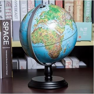 Globe, Glowing 3D Raised Relief Topographic Geo Globe with Ar and Black Wooden Base Hd Map Clear Text Marking