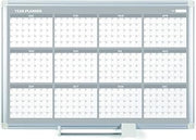 MasterVision Magnetic Dry Erase 12 Month Yearly White Board Planner, Wall Mounting, Sliding Marker Tray, 24" x 36", Aluminum Frame