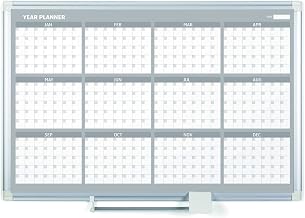 MasterVision Magnetic Dry Erase 12 Month Yearly White Board Planner, Wall Mounting, Sliding Marker Tray, 24" x 36", Aluminum Frame