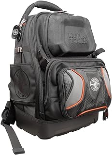 KLEIN TOOLS 55485 Tool Bag Backpack, Durable Electrician Backpack with 48 Pockets for Hand Tools, Waterproof Bottom, Removable Carrier