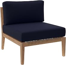 Modway Clearwater Outdoor Patio Teak Wood Armless Chair in Gray Navy