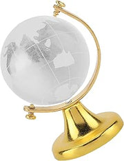 Round Crystal Sphere Globe for Home Office Dcor - Silver Glass Ball with World Map for High-End Gifts (Gold)