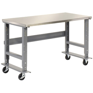 Adjustable Height Mobile Workbench by Global Industrial – 30"L x 72"W x 4.5"H, Steel, Stainless Steel, Model 239126A