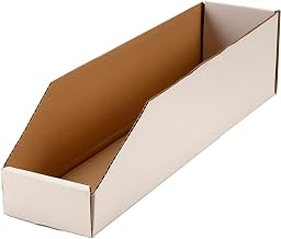 Global Industrial Open Top Corrugated Bin Box, 4"W x 18"D x 4-1/2"H, White, Lot of 50