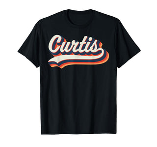 Curtis First Name 70s Retro Groovy Custom Personalized Name T-Shirt by Custom & Personalized Apparel for Curtis – Polyester, Black, Model YRMCTYJZZ5C