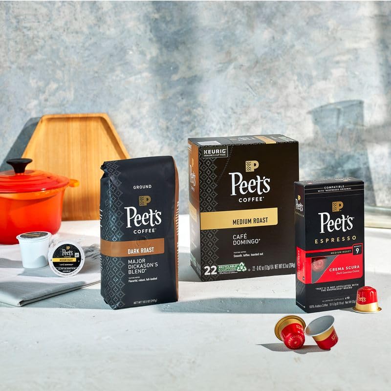 Medium and Dark Roast Keurig K-Cup Pods Bundle - Café Domingo 54 Count and Major Dickason's Blend 75 Count by Peet's Coffee – 129 Count (Pack of 2), Model Dark Roast K-Cup Pods