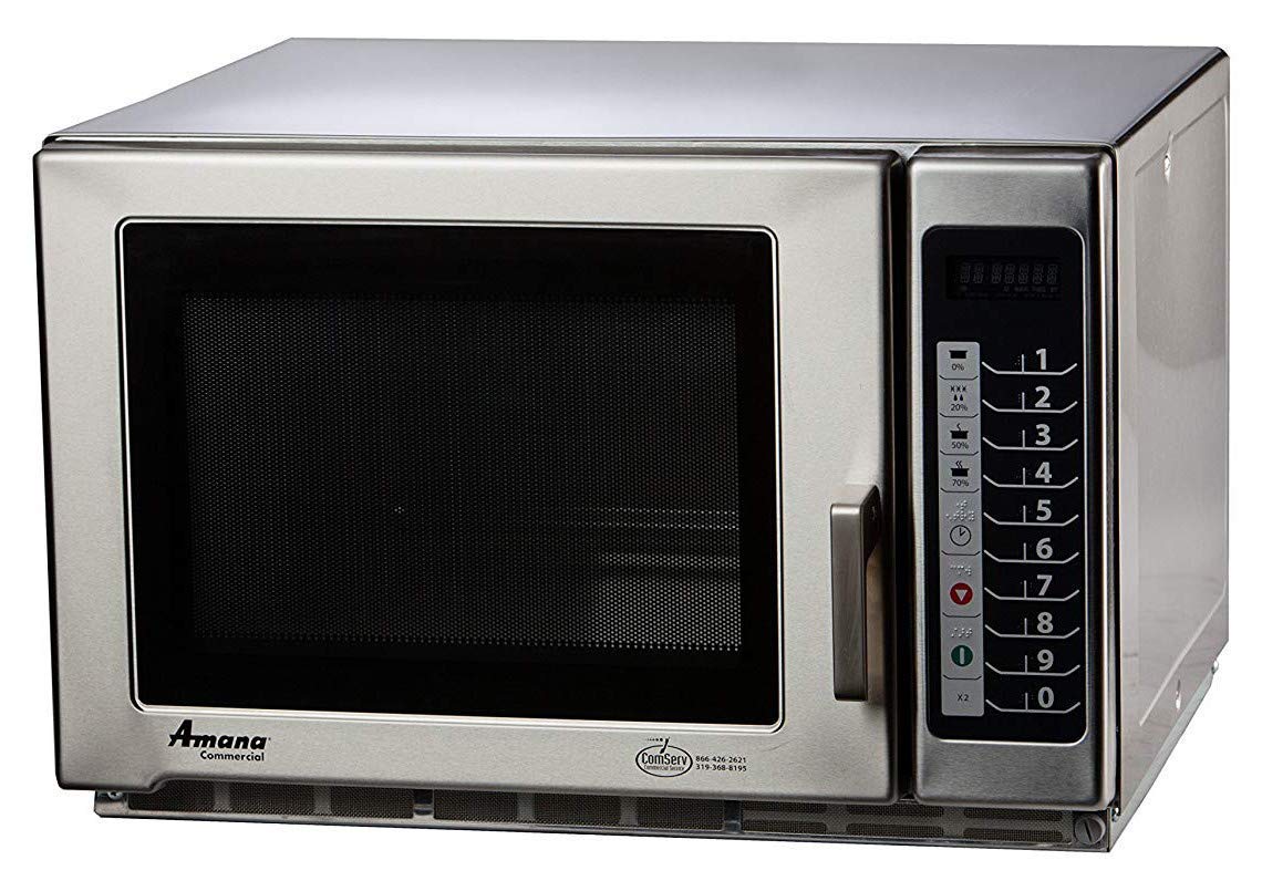 Medium Duty Stainless Steel Commercial Microwave with Push Button Controls - 120V by AMANA – 1.2 cubic_feet, Stainless Steel, Gray, Model RFS12TS