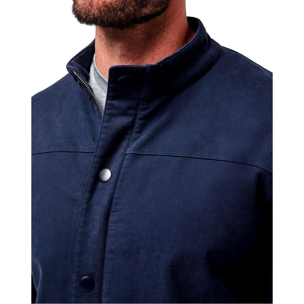 Men's Cloud Denim Full Zip Jacket by TravisMathew – Medium, Polyester Blend, Blue Nights, Model 1MZ499-4BLN
