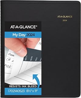 AT-A-GLANCE 2024 Daily Planner, Hourly Appointment Book, 8-1.2" x 11", Large, 24-Hour, Black (702140524)