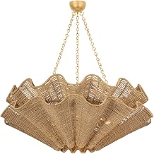 Hudson Valley Lighting Hayworth 8-Light Chandelier | Natural & Vogue Style | Vintage Gold Leaf Finish | Made of Natural Woven | Damp-Rated for Bathroom Use | Adjustable Hang Height 37-70" | 6208-VGL
