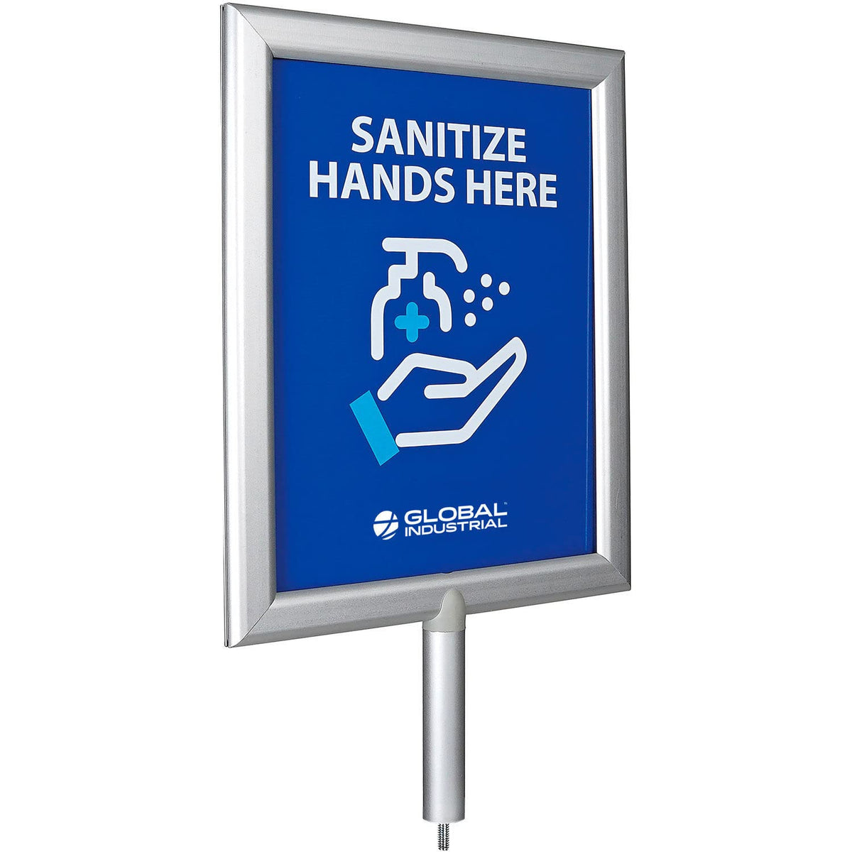 Perfex Frame for Sanitizer Dispenser Stand w/Sanitize Hands Here Graphic by Global Industrial – 16"L x 12"W x 3"H, Silver, Model TT-1978