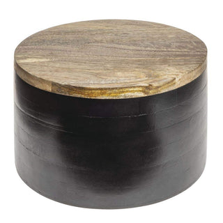 Round Black Mango Wood Riser - 12" Dia x 7" H by HUBERT – Wood, Beige, Model 94719