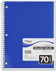 Mead 05512 Spiral Bound Notebook, Perforated, College Rule, 10.5 x 7.5, White, 70 Sheets