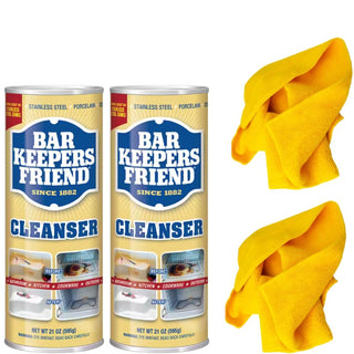 2Pack CLEANING BUNDLE AllPurpose Cleanser and Polish (595G) Bundle COMES with 2 Microfiber Cleaning Cloths by Bar Keepers Friend – Model BKF-BUNDLE-2PK-MF-2024