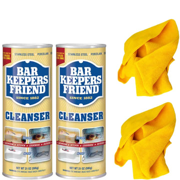 2Pack CLEANING BUNDLE AllPurpose Cleanser and Polish (595G) Bundle COMES with 2 Microfiber Cleaning Cloths by Bar Keepers Friend – Model BKF-BUNDLE-2PK-MF-2024