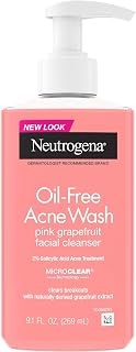 Neutrogena Oil-Free Acne Wash Pink Grapefruit Facial Cleanser - with Salicylic Acid for Clear Skin, Daily Face Wash for Oily & Acne-Prone Skin, Deep Cleansing Treatment, 9.1 fl. oz. Bottle