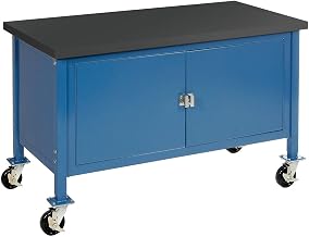 Global Industrial Mobile Workbench with Security Cabinet, Phenolic Resin Safety Edge, 60" W x 30" D, Blue