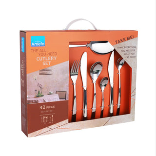 Gaia - Cutlery set - 42 pieces- 6 persons by Amefa – Chrome Steel, silver trim, Pack of 42, Model 1085