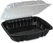 PACTIV Earthchoice Dual Color Hinged-Lid Takeout Container, 66 Oz, 10.5 X 9.5 X 3, 1-Compartment, Black/clear, 132/carton