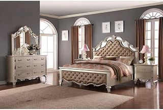 Sonia Beige Tufted 4-Piece Bedroom Set, Queen