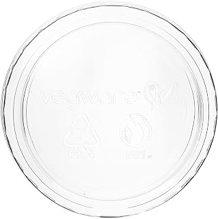 Vegware CF736 Compostable Clear Plastic 2-4oz Container Lids, Case of 2000, Small Portion Condiment Sauce Containers, Renewable Plant-Based PLA Plastic, Disposable