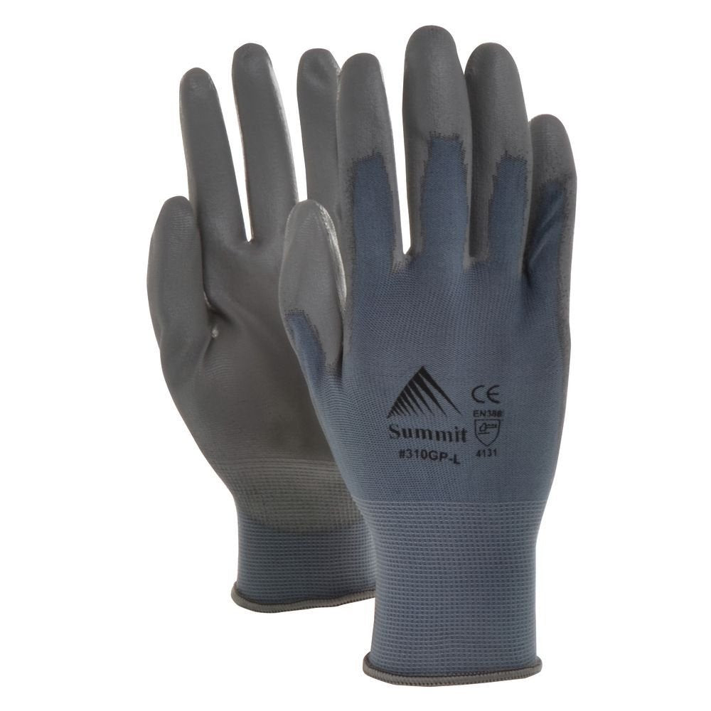 GripTech Grey Knit Work Gloves with Polyurethane Coating - Large by SUMMIT GLOVE INCORPORATED – Large, Knit, Grey, Pack of 24, Model 310GP-L