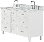 ARIEL B61DCWRVO Monroe 61" Free Standing Double Basin Vanity Set with Cabinet and Marble Vanity Top - White/Italian Carrara Marble Top/Brushed Nickel Hardware