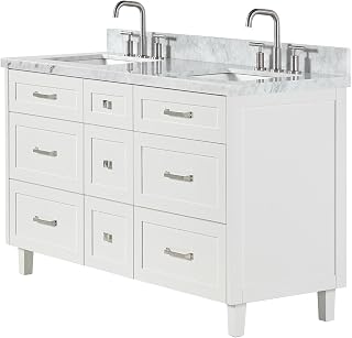 ARIEL B61DCWRVO Monroe 61" Free Standing Double Basin Vanity Set with Cabinet and Marble Vanity Top - White/Italian Carrara Marble Top/Brushed Nickel Hardware