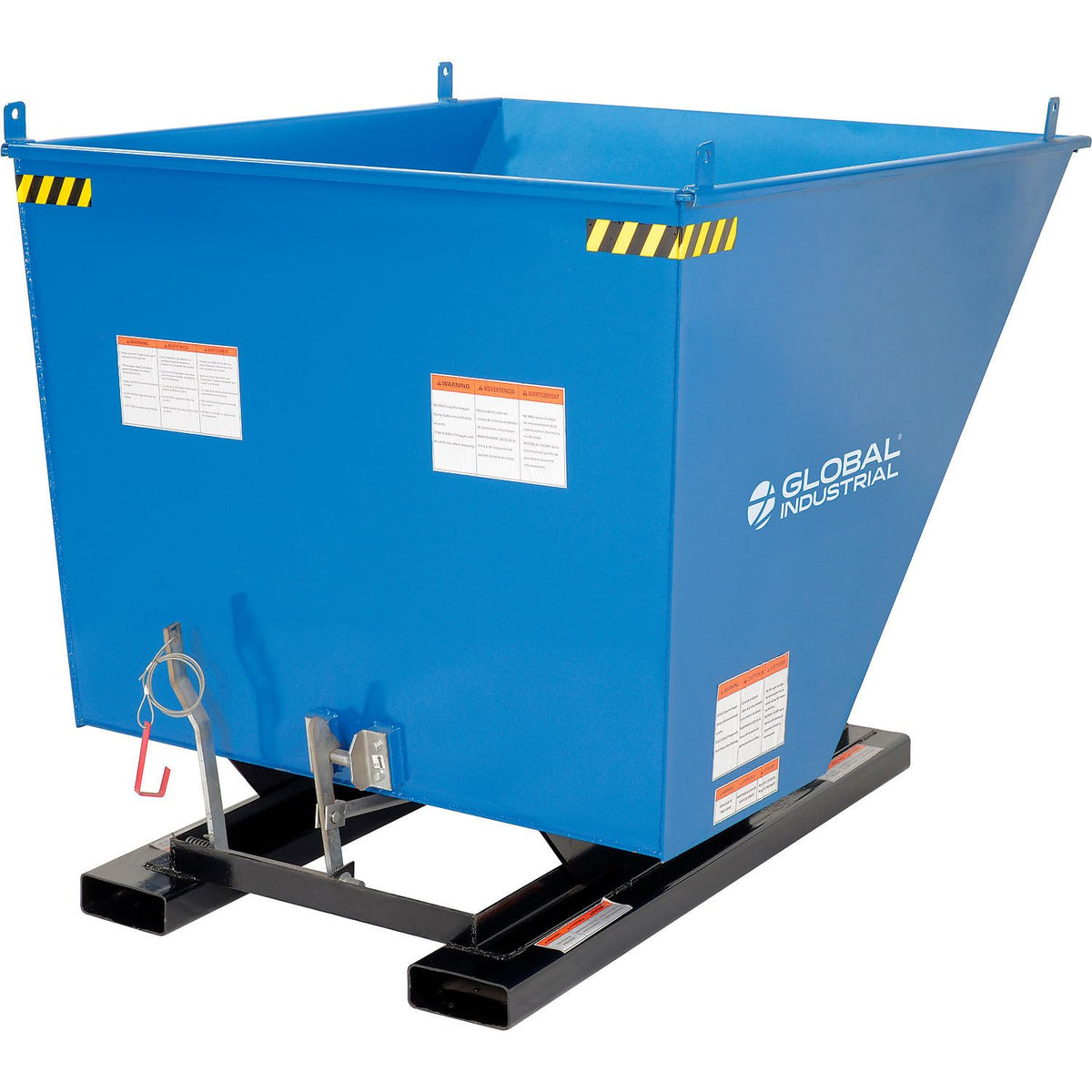 Steel Self-Dumping Forklift Hopper with Bump Release by Global Industrial – 61.62"L x 41.31"W x 42.69"H, 1.0 cubic_yards, Alloy Steel, Blue & Black, Model 989024