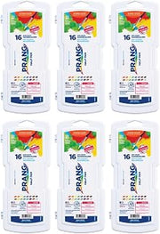 Prang Semi-Moist Watercolors 16-Color Half Pan Paint Set, Pack of 6 | Refillable, Size 6 Paint Brush Included