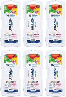 Prang Semi-Moist Watercolors 16-Color Half Pan Paint Set, Pack of 6 | Refillable, Size 6 Paint Brush Included