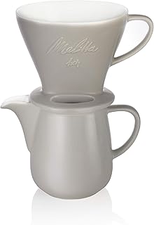 Melitta Porcelain Pour-Over Coffee Set with Jug and Filter Cone, Classic Edition, 0.6 L, Grey, 6768456
