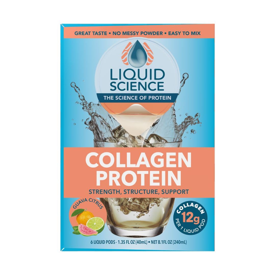 Liquid Science Guava Single Serve Collagen Pods - Peel and Pour- Pack of by Java House – 6 Count (Pack of 1), Light Blue