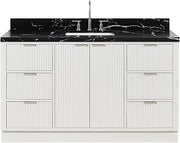 ARIEL Milan 60 Inch Single Rectangle Sink Bathroom Vanity with Nero Marquina Black Quartz Countertop 1.5 Inch in Warm White