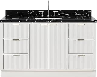 ARIEL Milan 60 Inch Single Rectangle Sink Bathroom Vanity with Nero Marquina Black Quartz Countertop 1.5 Inch in Warm White